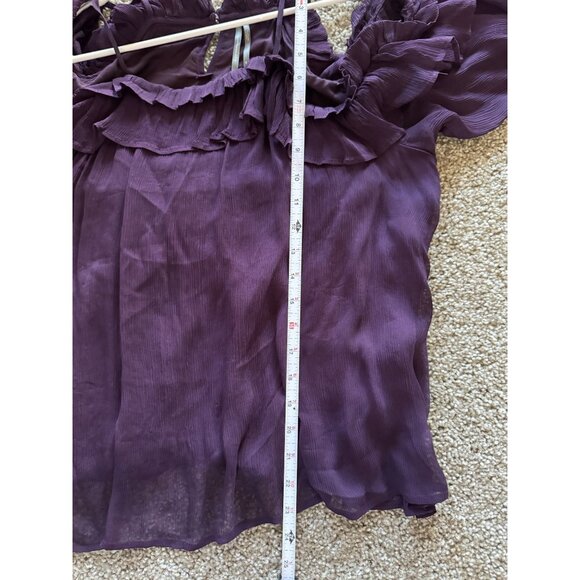 By Anthropologie Sheer Ruffled Blouse dark purple Women's Size Medium /j2 - Picture 8 of 8
